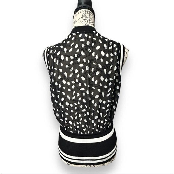 Bar III Black White Polka Dot Sheer Stretch Knit Top Preppy Career Size Small - Picture 6 of 14